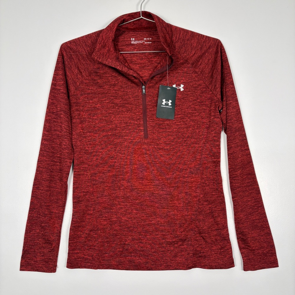 NWT Under Armour Womens Tech 1/2 Zip Twist‎ Pullover Medium Red HeatGear 1320128